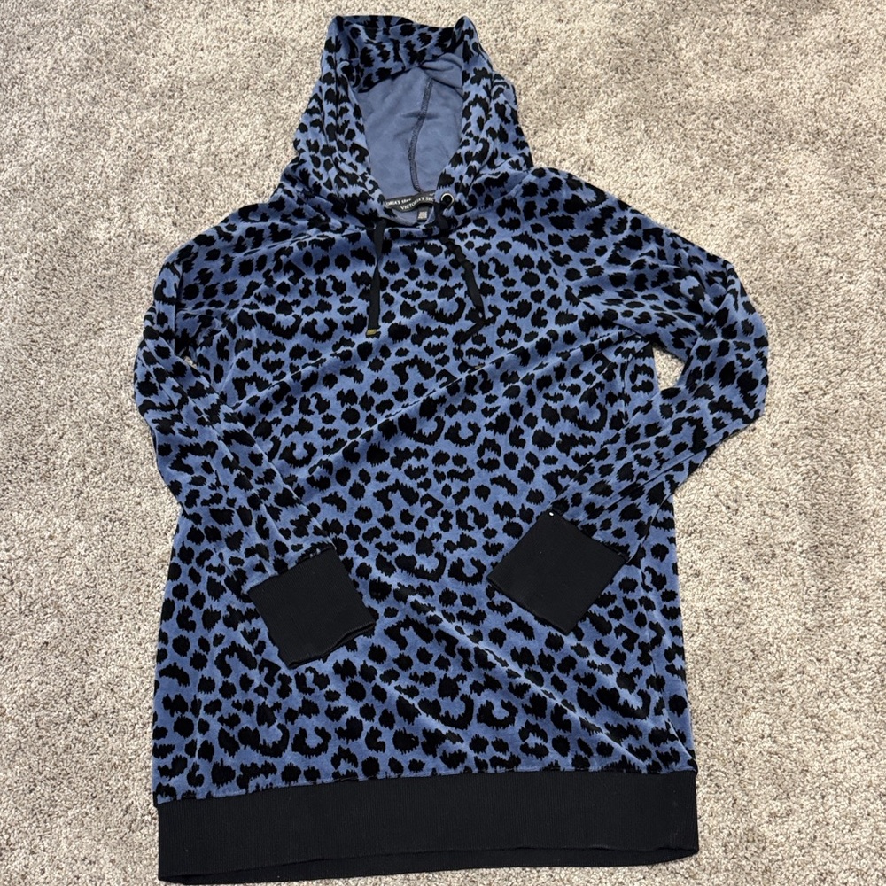 Victoria's Secret Blue and Black Leopard Print Hoodie Sweater